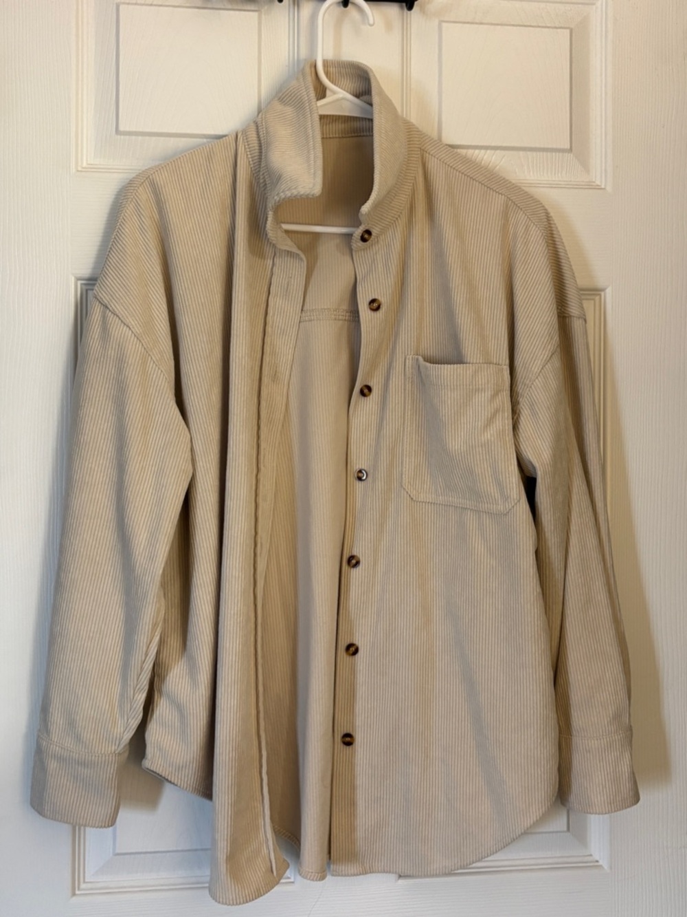 Beige Corduroy Style Button-Up Shirt